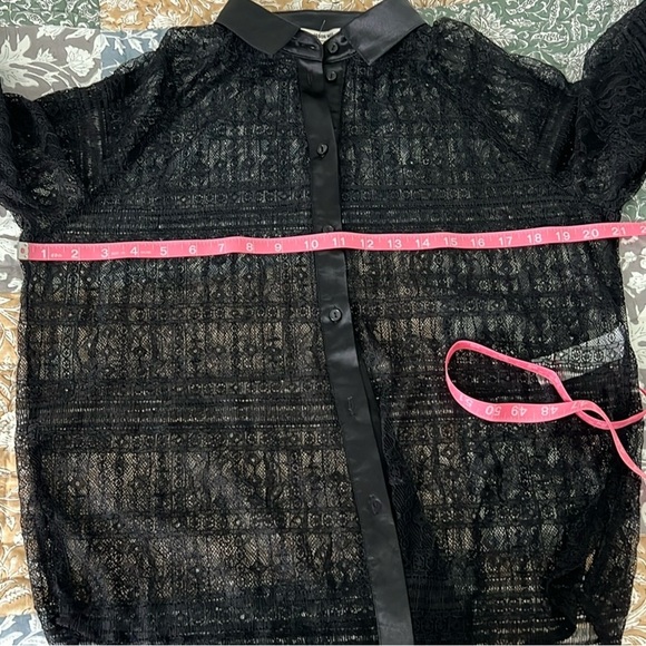 New Jason Wu Black Lace Satin Trim Raglan Sleeve Button Down Overshirt Blouse - Picture 14 of 16
